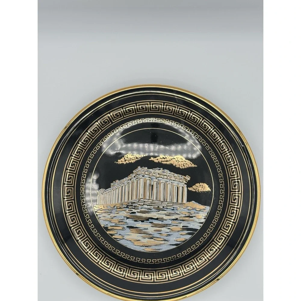 Greek Parthenon Acropolis Hand-Made Black&Gold Wall Hanging Collector Plate